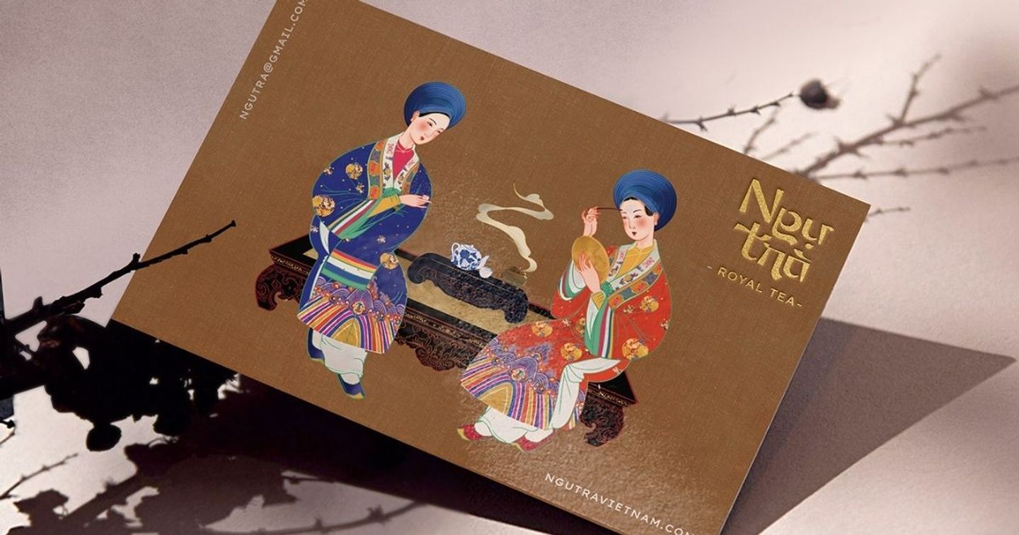 Bộ nhận diện thương hiệu "Ngự Trà - Royal Tea" lấy cảm hứng từ nét đẹp cung đình Huế
