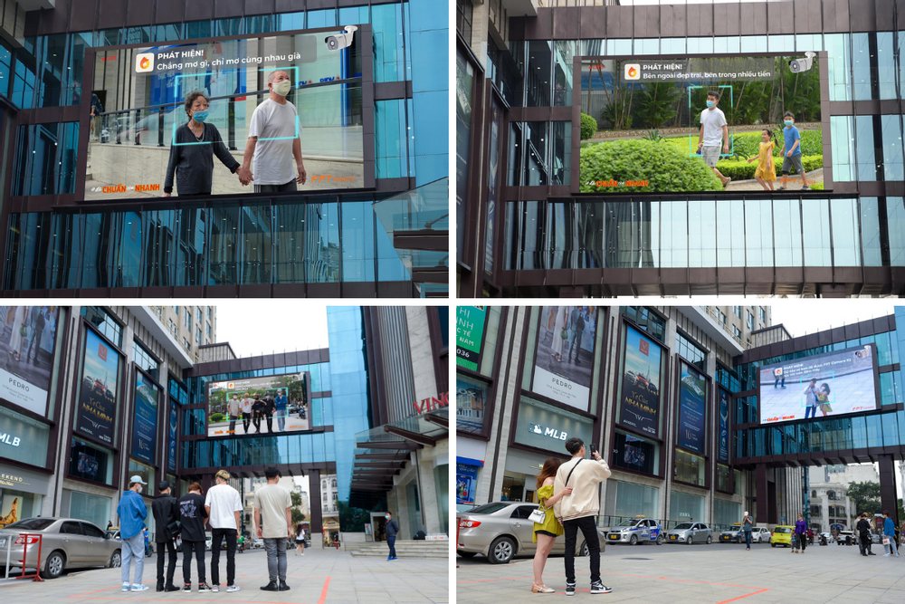 Hình ảnh người tham gia hoạt động xuất hiện trên màn LED tương tác tại Vincom Bà Triệu