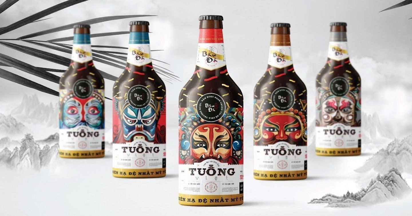 Ấn tượng với thiết kế “Rượu Bàu Đá” lấy cảm hứng từ nghệ thuật Tuồng Việt Nam