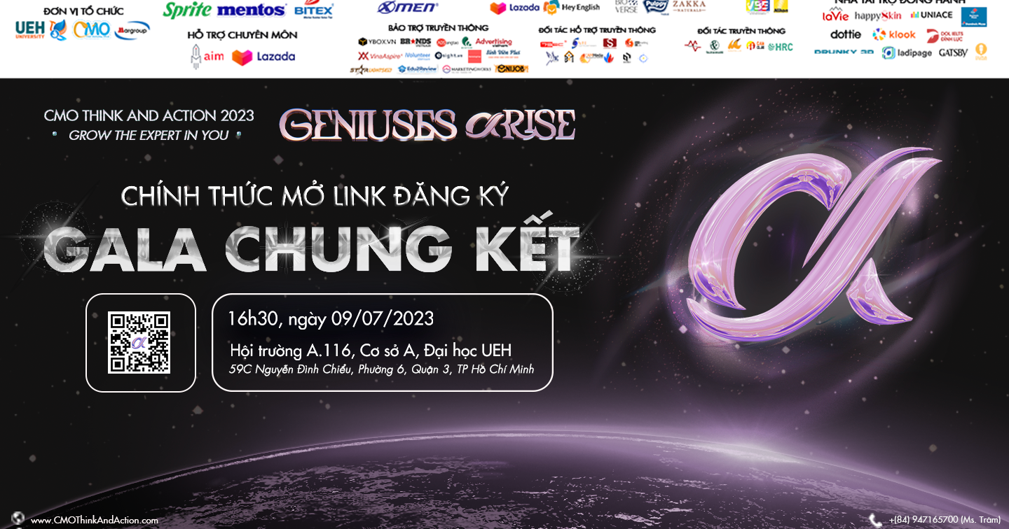 Cuộc thi Học thuật Marketing CMO THINK AND ACTION 2023: GENIUSES ARISE Mở đơn đăng ký Gala Chung Kết